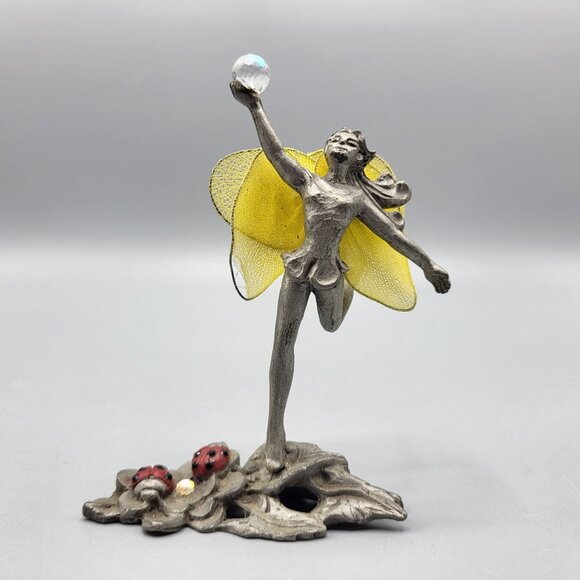 2000 Sunglo Signed Fairy Angel Figurine Butterfly Wings Crystal Ball Ladybugs - Picture 1 of 16